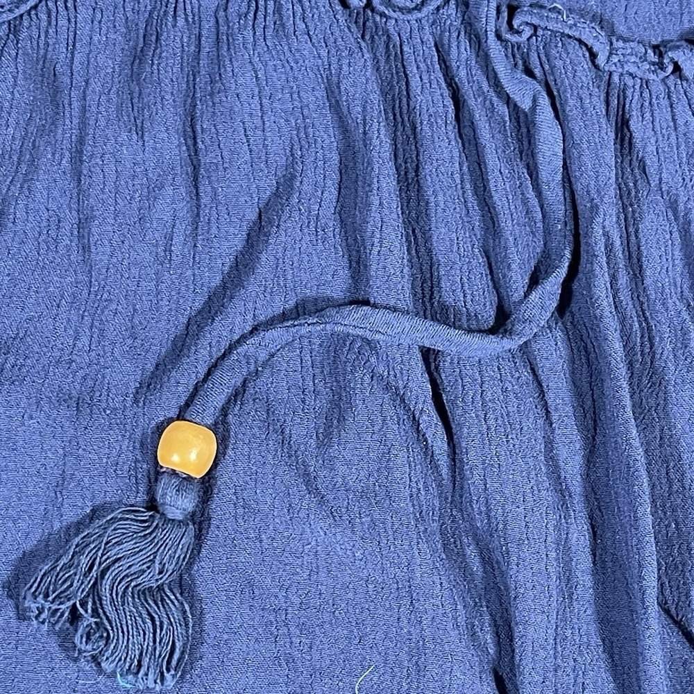 Gypsies & Moondust Boho Bell Sleeve Blue Top Women's Size M Witchy Crochet Crop - Picture 6 of 13